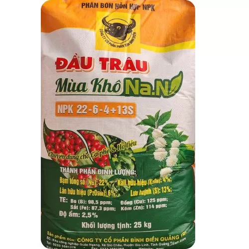 Phân bón Đầu Trâu Mùa Khô Na.N NPK 22-6-4+13S chuyên dùng cho cà phê và hồ tiêu mùa khô