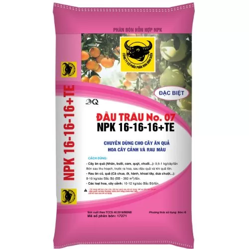 Phân Bón Đầu Trâu No.07 NPK 16-16-16+TE – Chuyên dùng cho cây ăn quả, hoa cây cảnh & rau màu - Hình ảnh 2