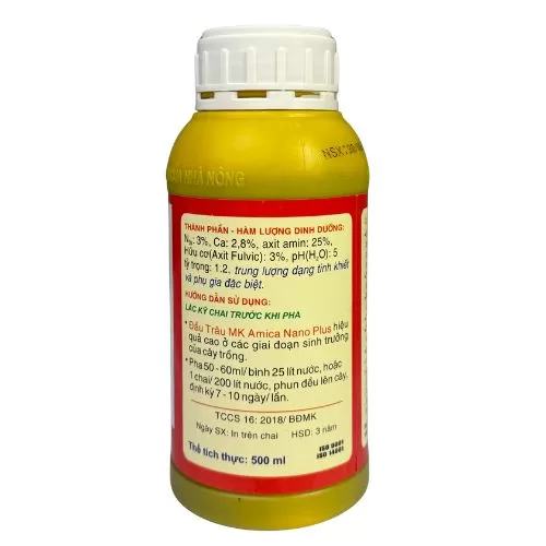 Phân Bón Lá Sinh Học Đầu Trâu MK Amica Nano Plus – Axit Amin Đậm Đặc (500ml)